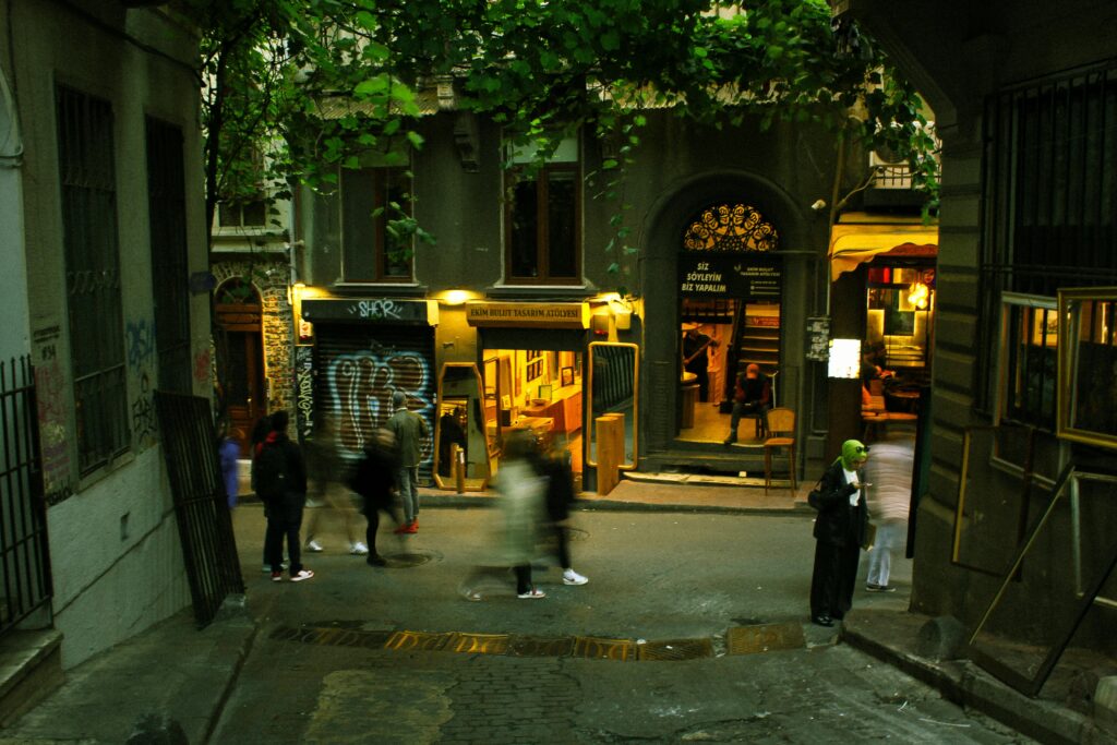 blurred people on street